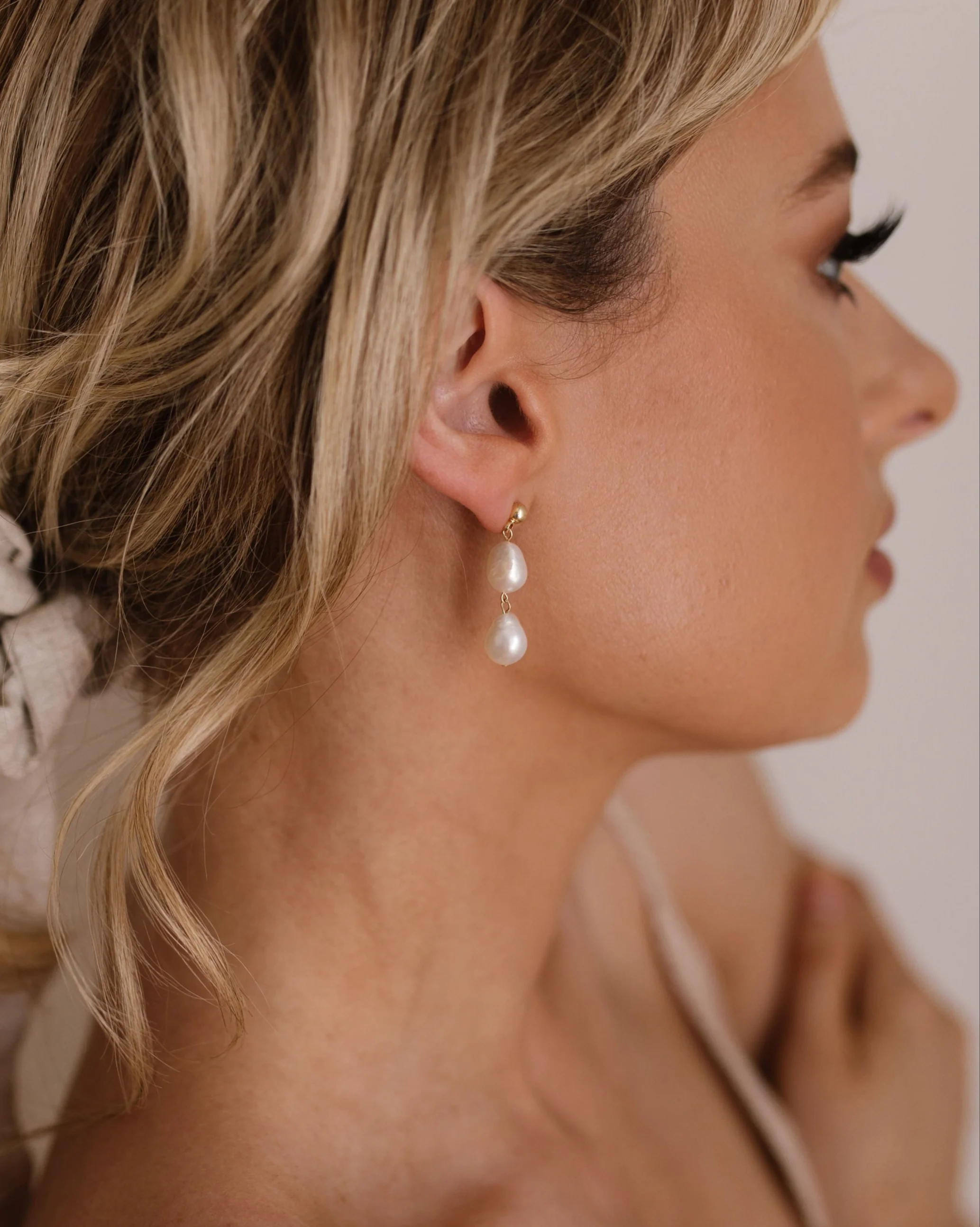 Elisse Double Pearl Studs | Solid Gold - Image 2