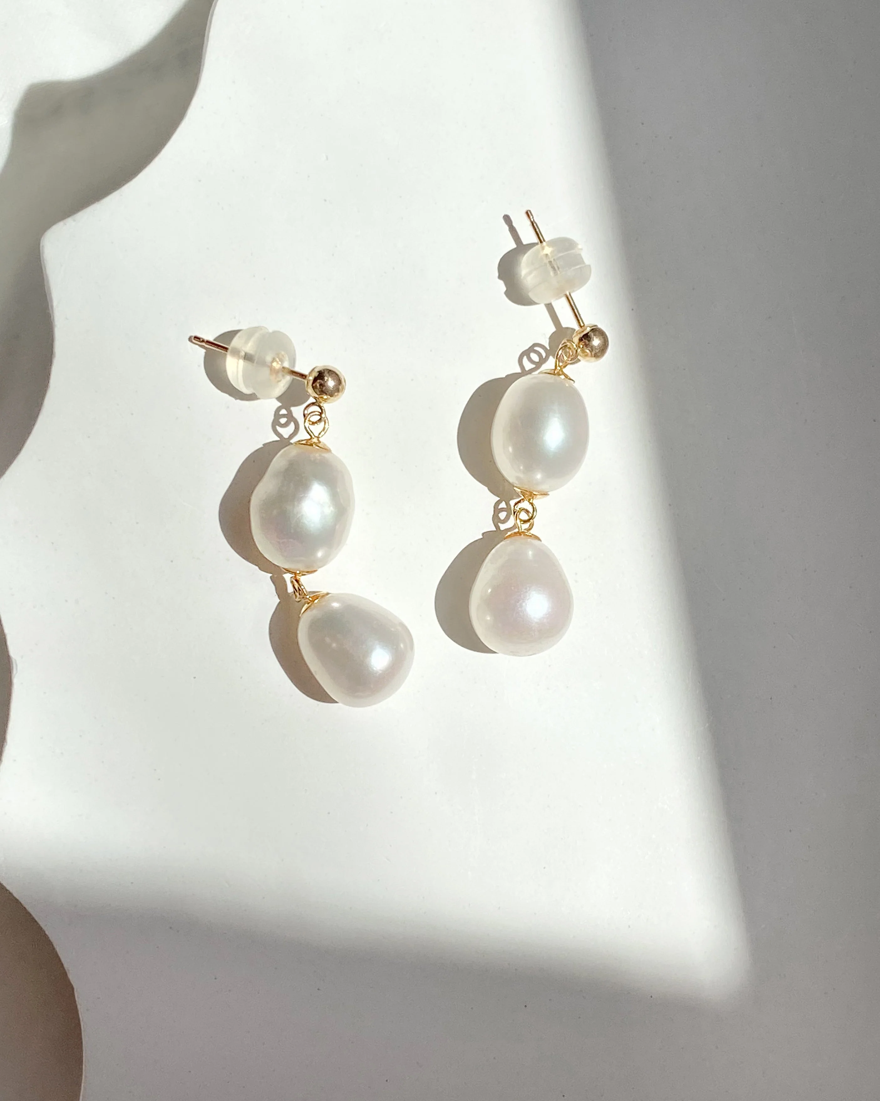 Elisse Double Pearl Studs | Solid Gold - Image 6