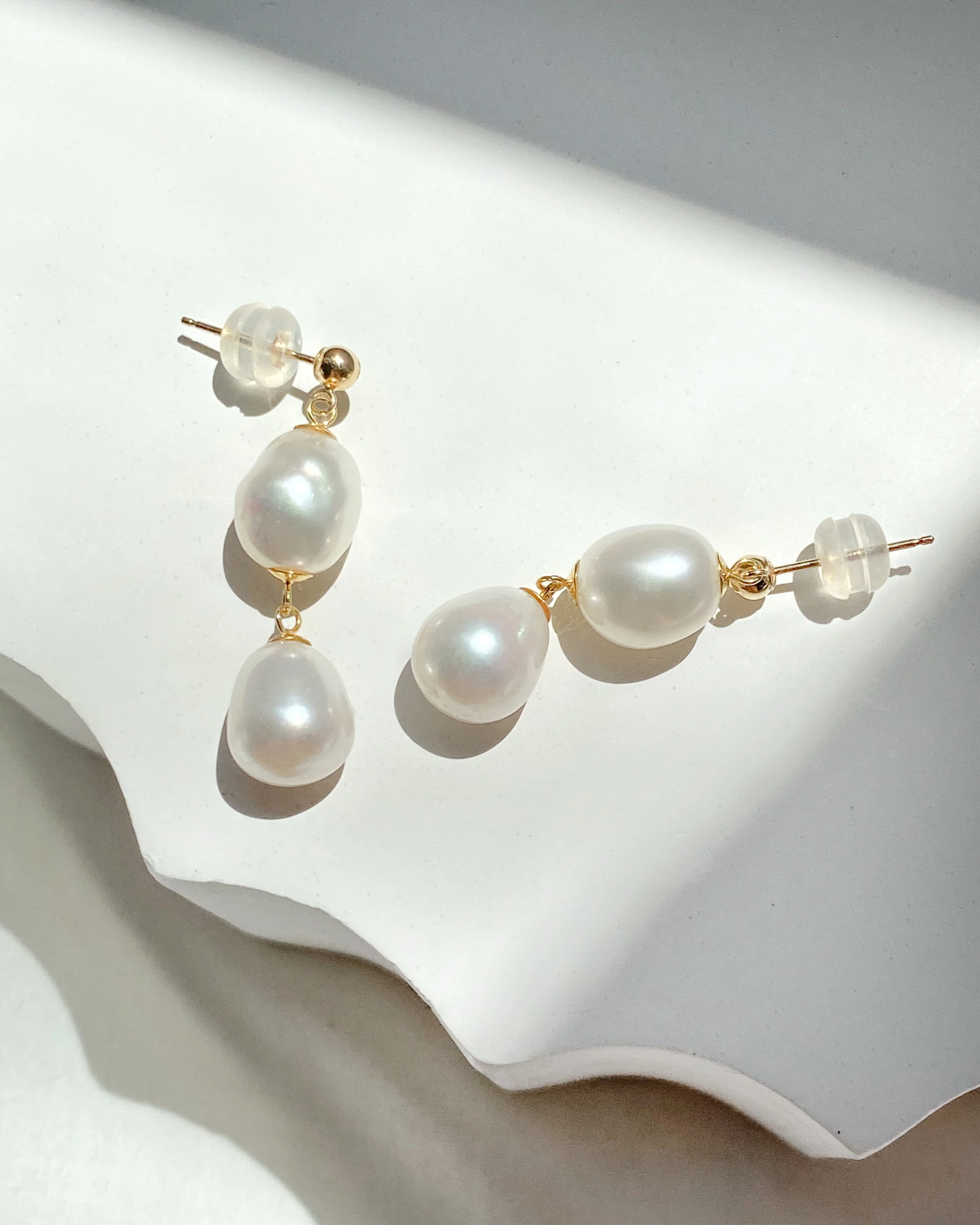 Elisse Double Pearl Studs | Solid Gold - Image 7
