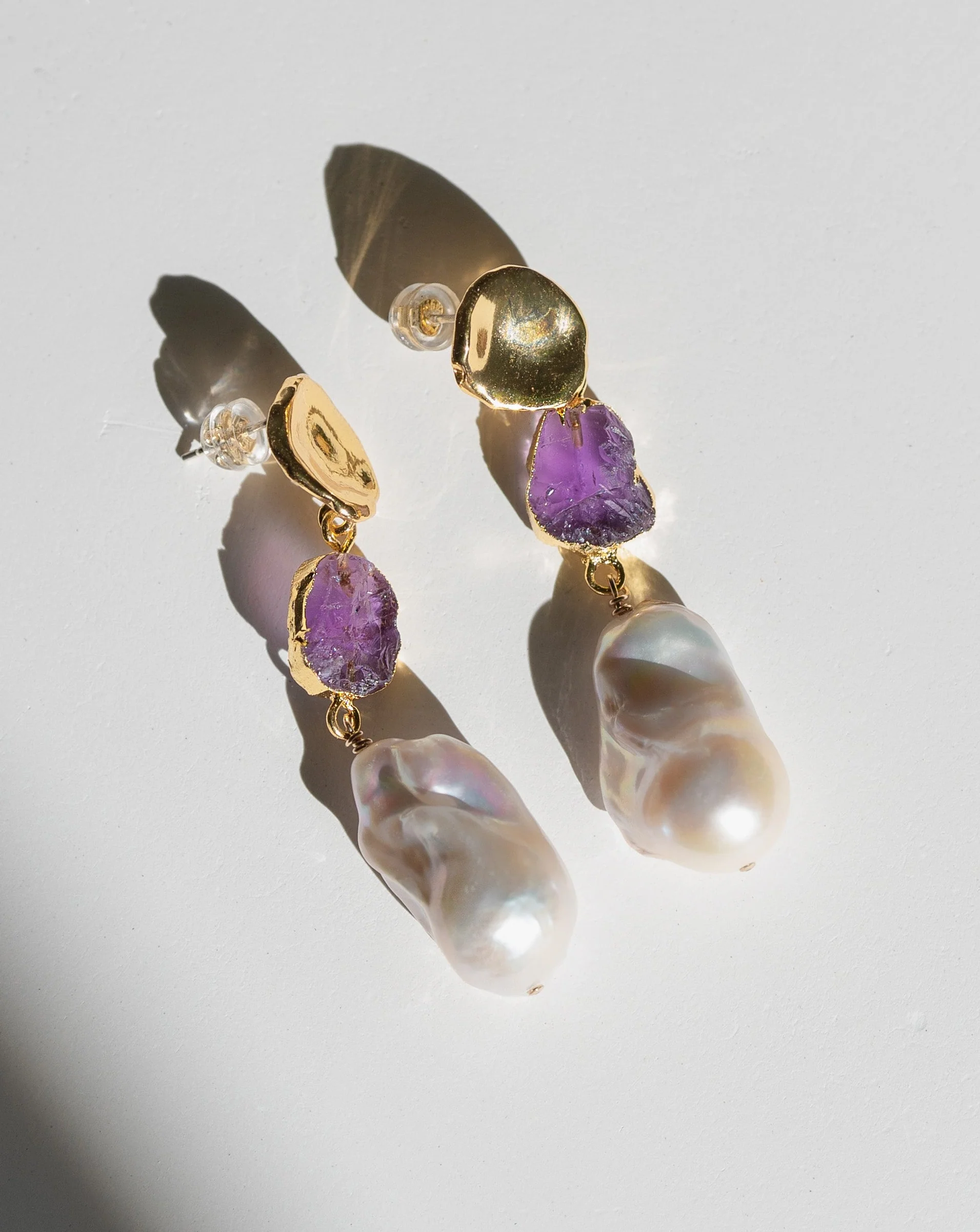 February Birthstone | Amethyst Birthstones x Pearls Earrings - Image 4
