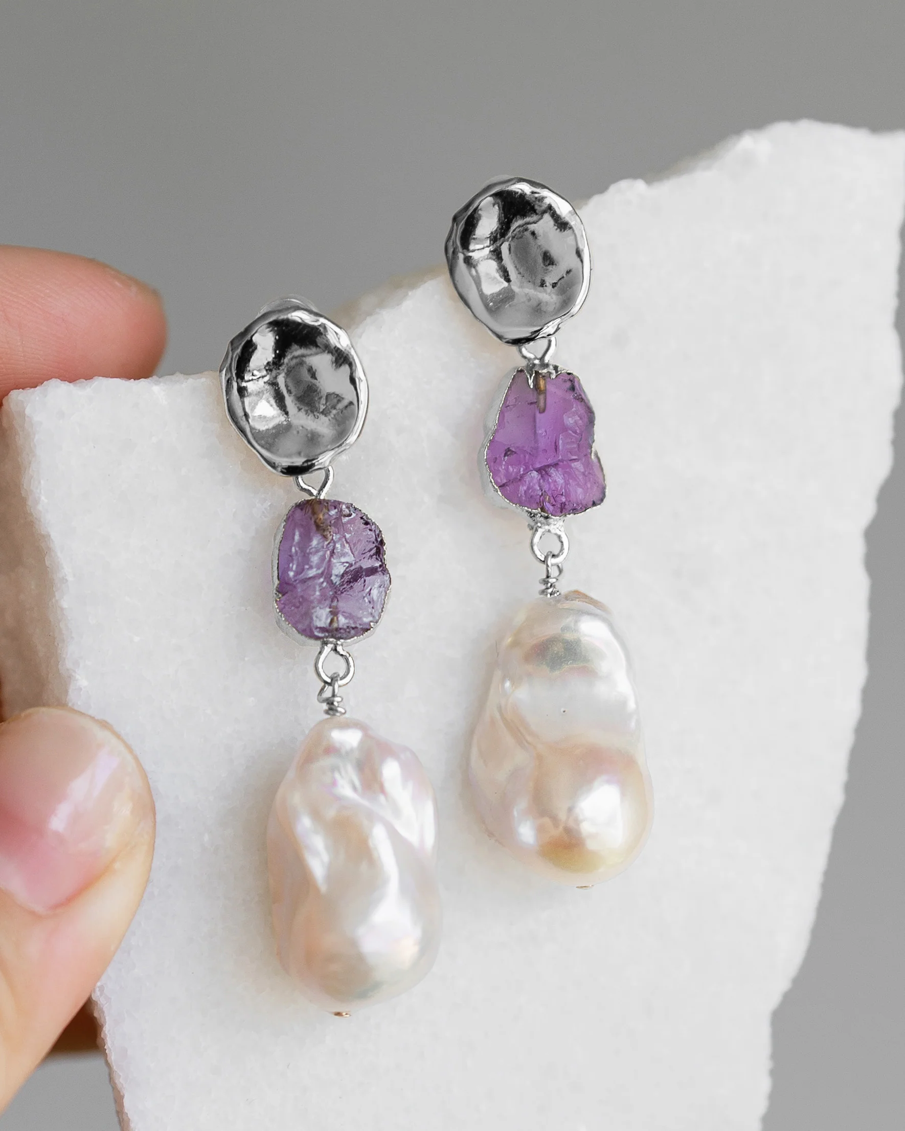 February Birthstone | Amethyst Birthstones x Pearls Earrings - Image 5