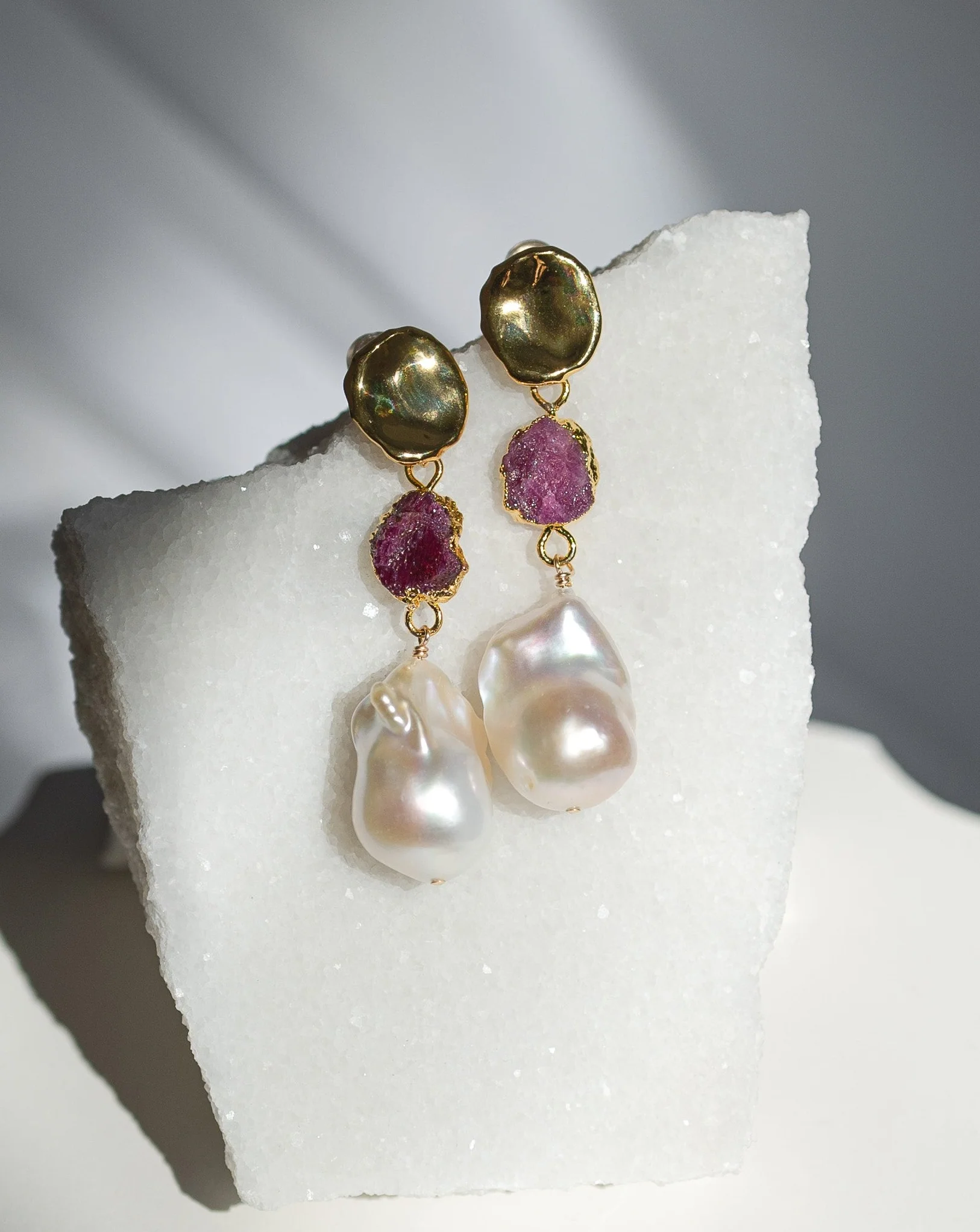 July Birthstone | Ruby Birthstones x Pearls Earrings - Image 3