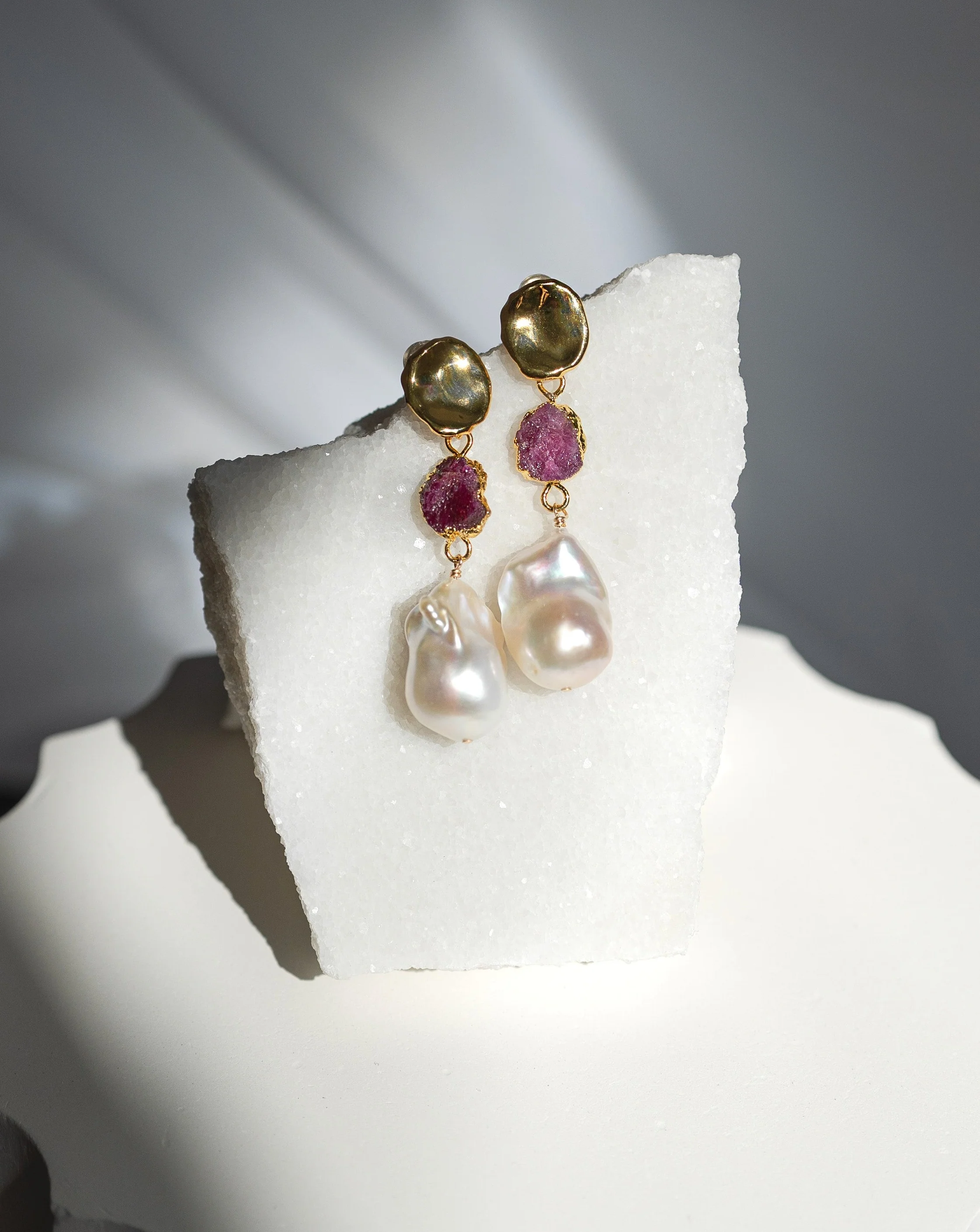 July Birthstone | Ruby Birthstones x Pearls Earrings - Image 4