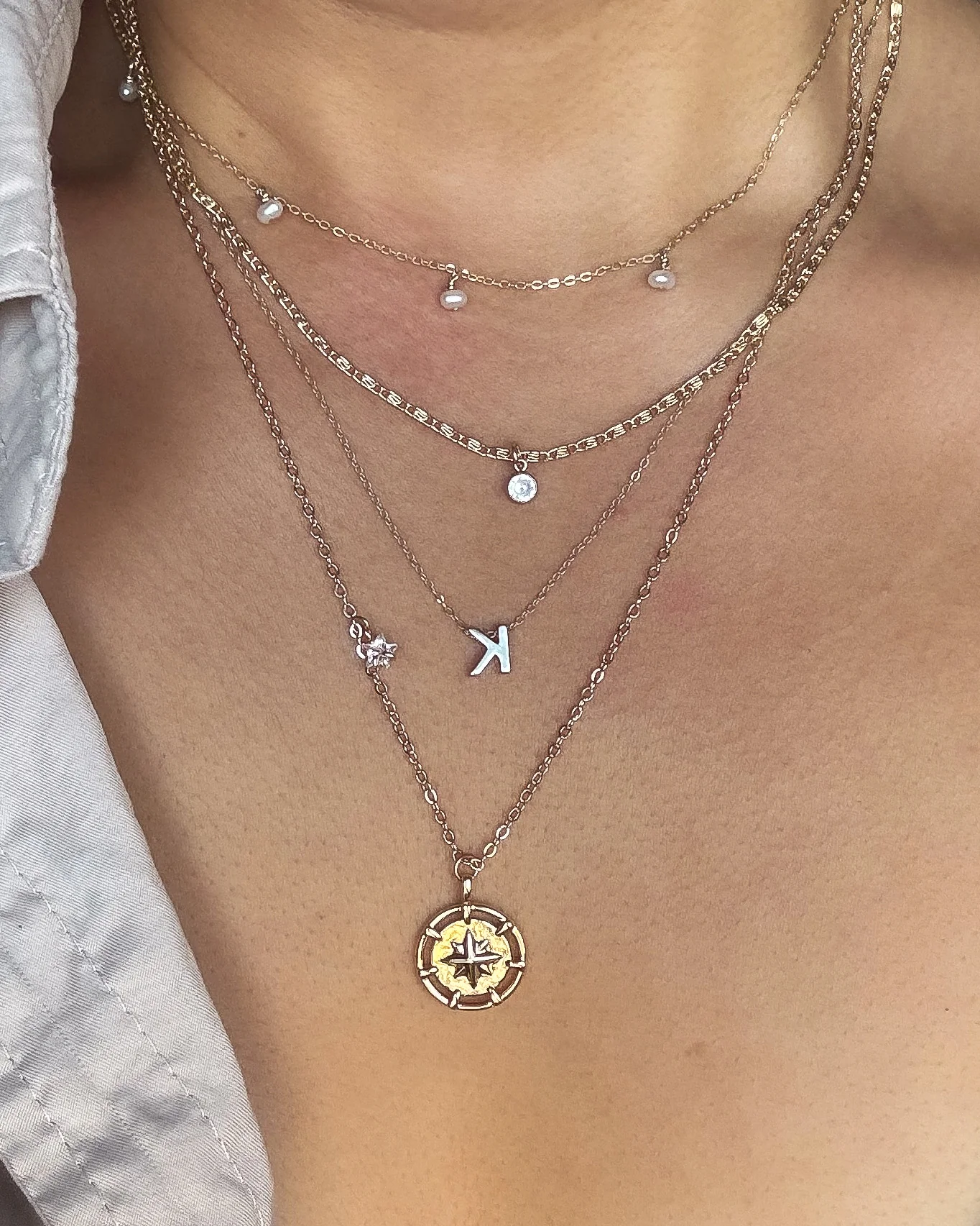 Kimberly Pearl Choker + CZ Necklace + Alphabet Necklace Set - Image 3