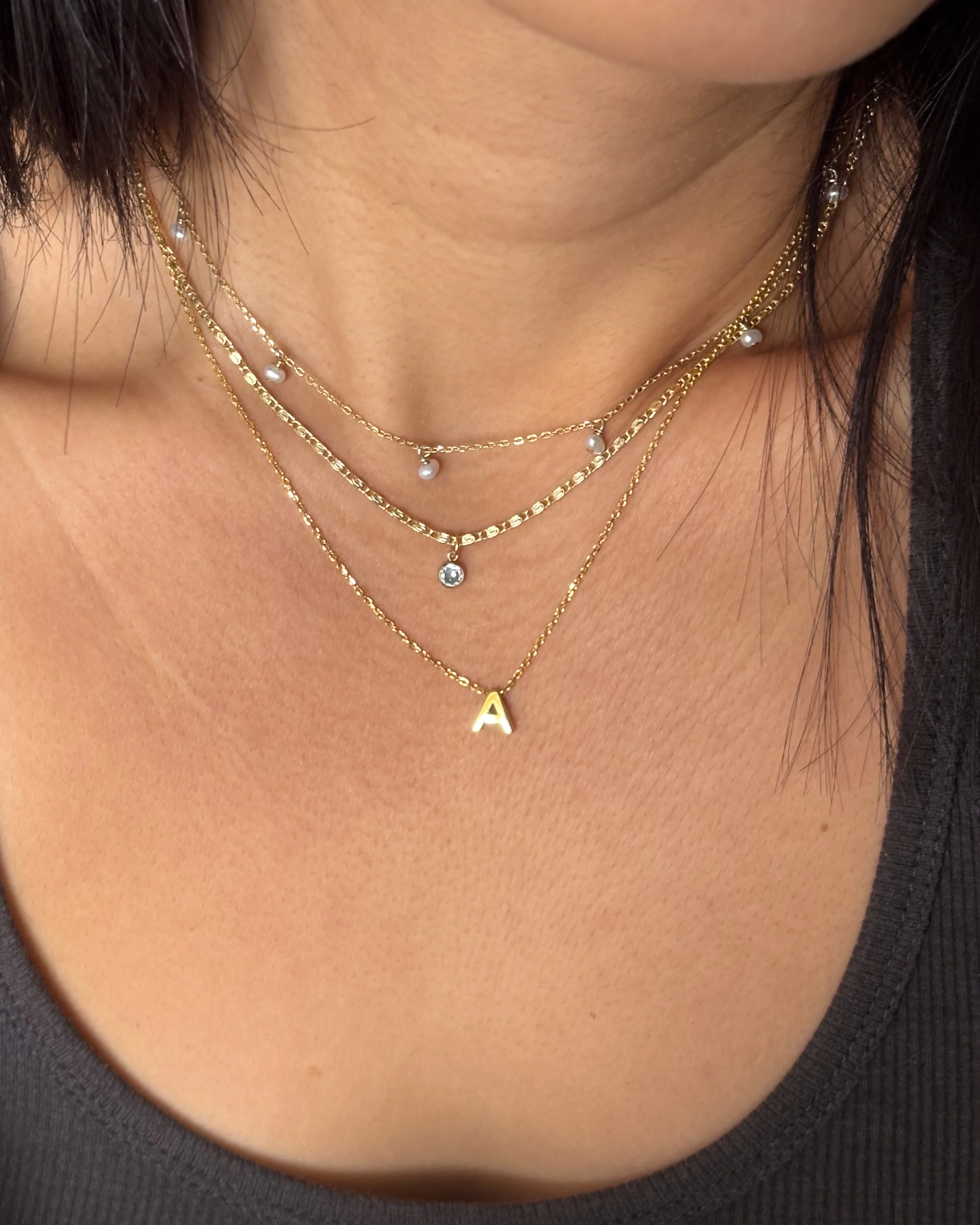Kimberly Pearl Choker + CZ Necklace + Alphabet Necklace Set - Image 4