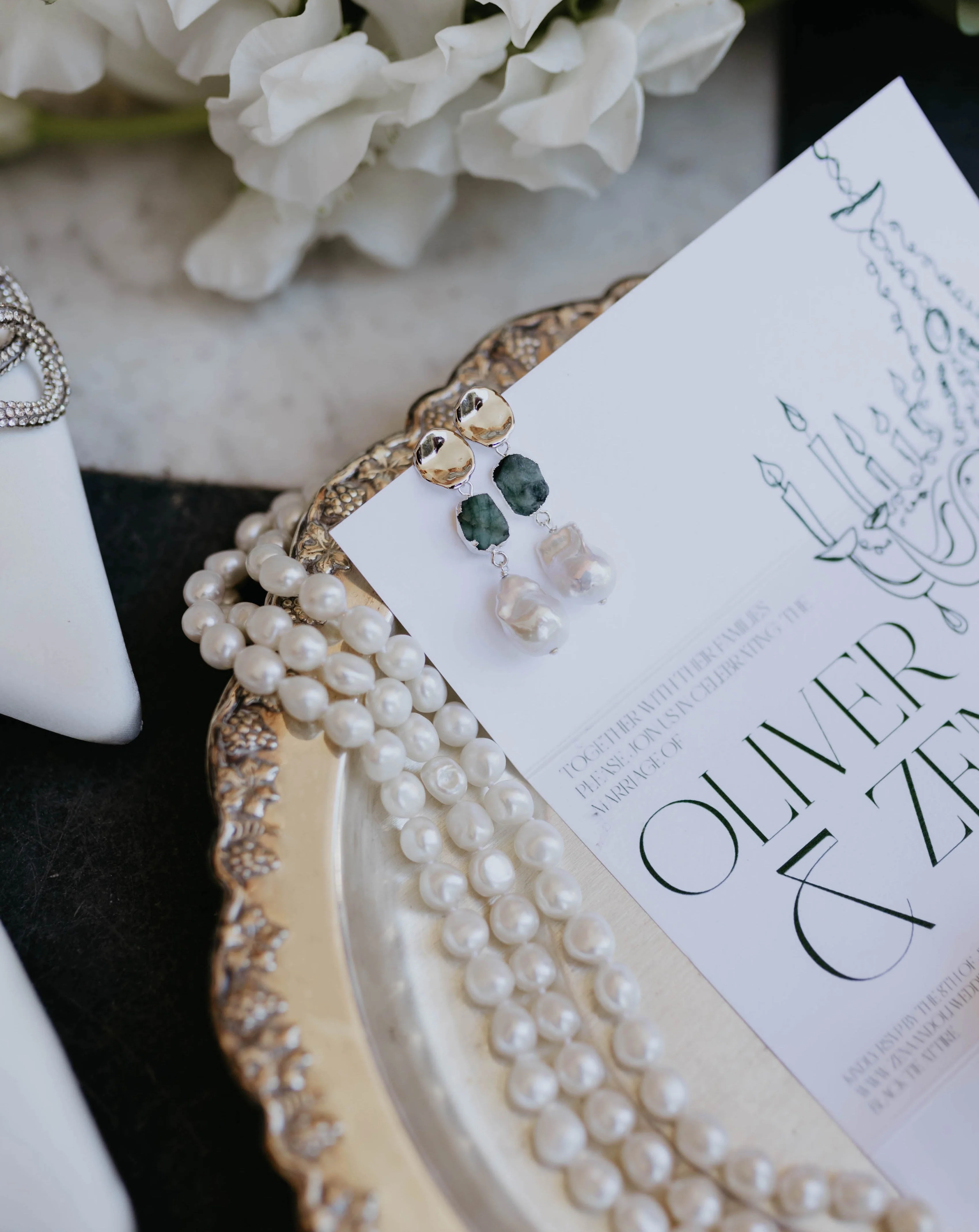 May Birthstone | Emerald Birthstones x Pearls Earrings - Image 4