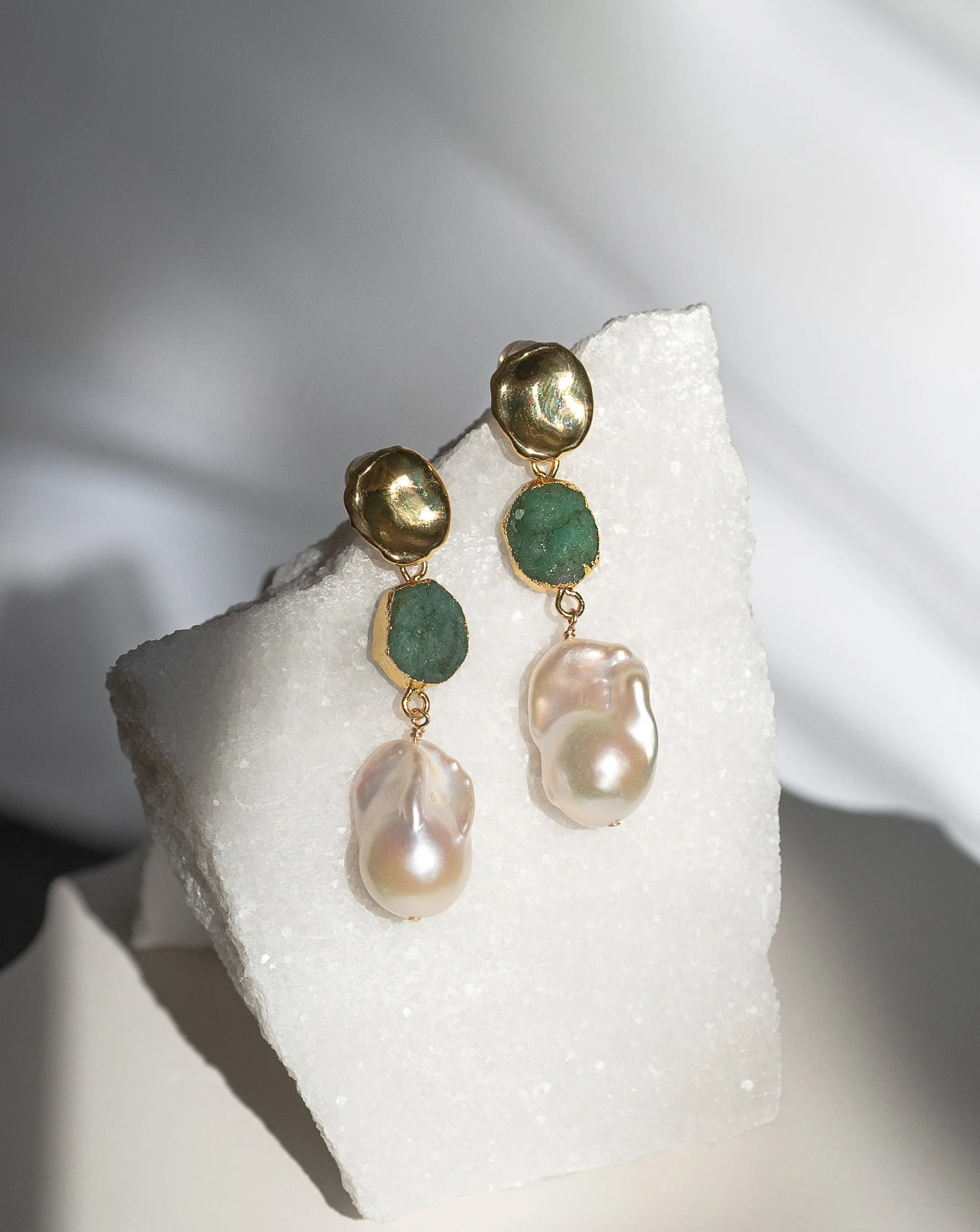 May Birthstone | Emerald Birthstones x Pearls Earrings - Image 5