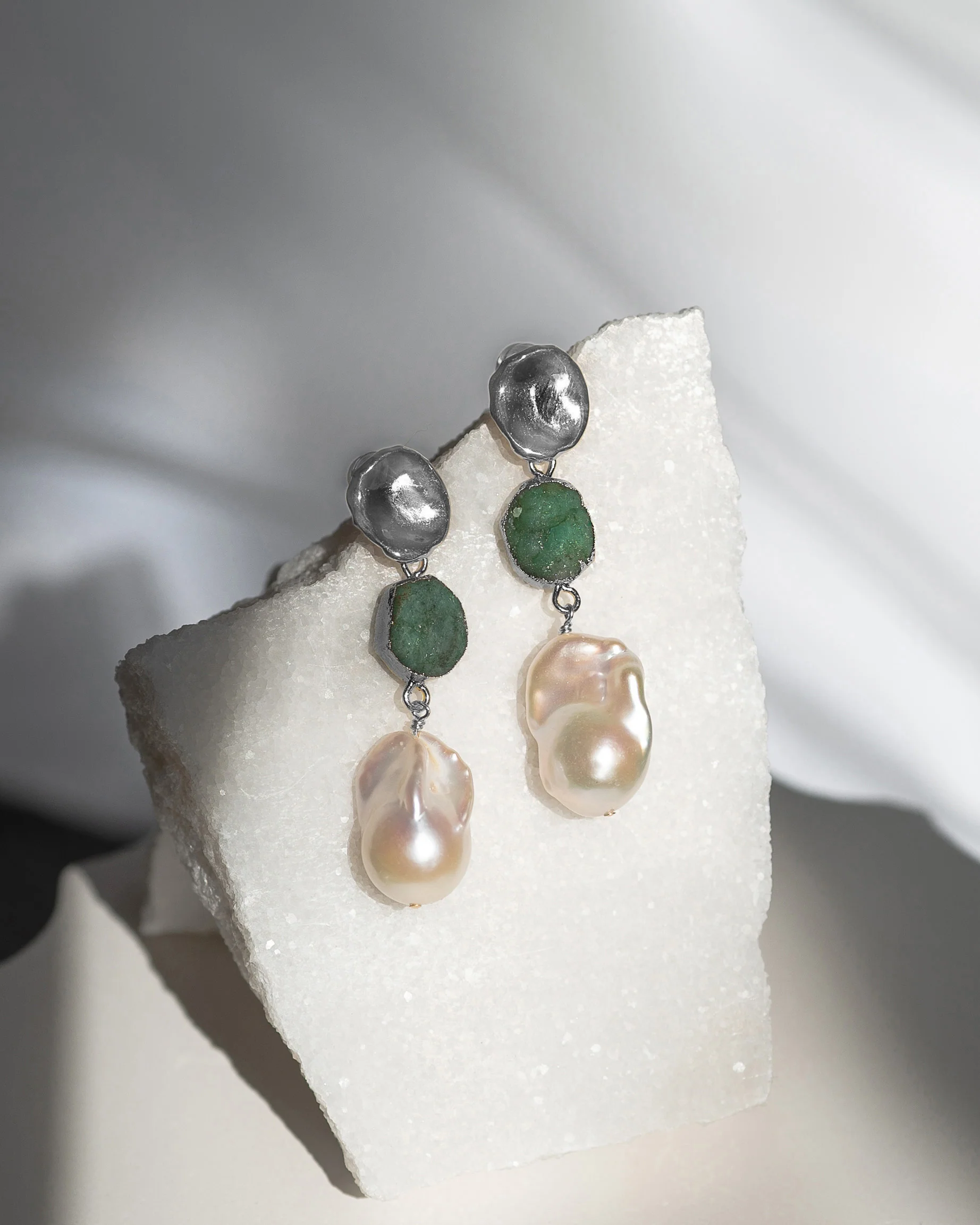 May Birthstone | Emerald Birthstones x Pearls Earrings - Image 6