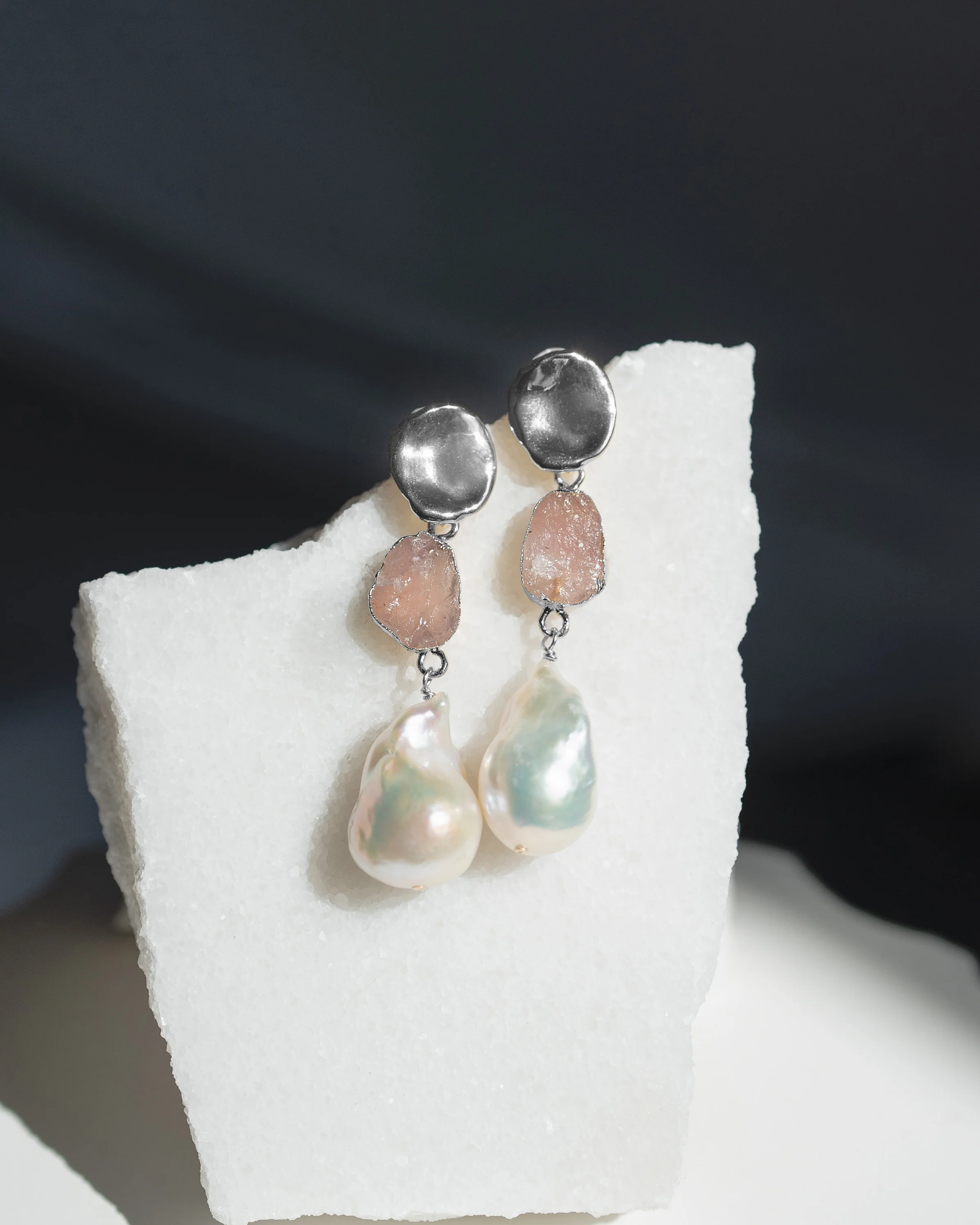 October Birthstone | Rose Quartz Birthstones x Pearls Earrings - Image 3