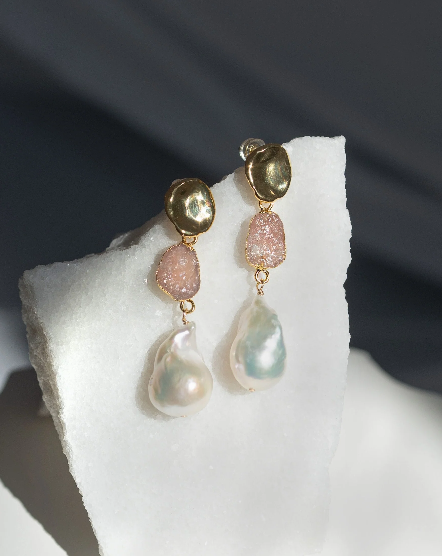 October Birthstone | Rose Quartz Birthstones x Pearls Earrings - Image 4