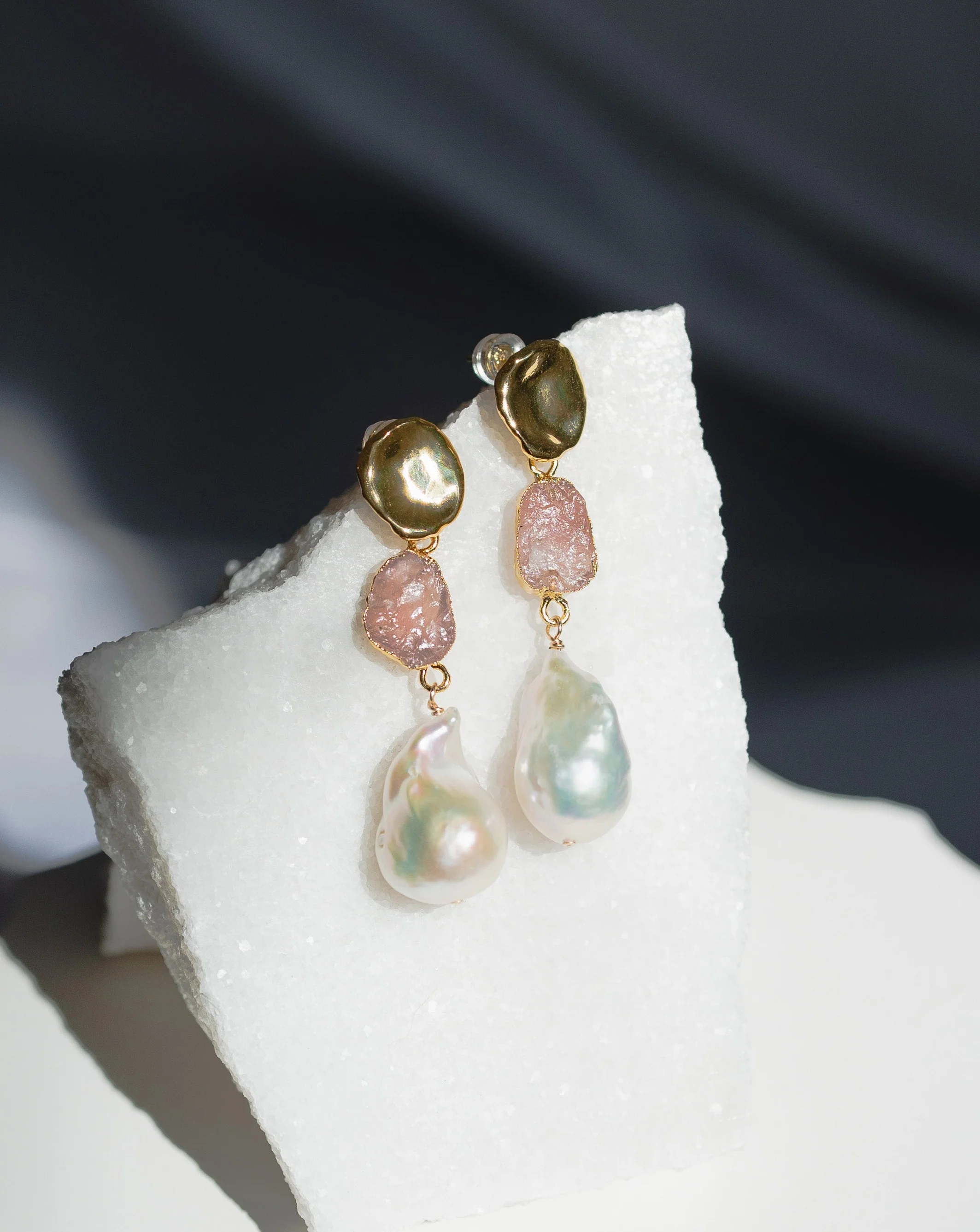 October Birthstone | Rose Quartz Birthstones x Pearls Earrings - Image 5